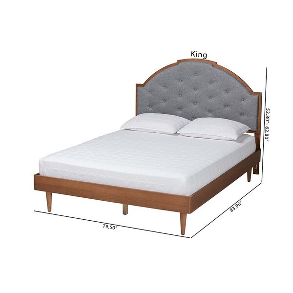 Baxton Studio Ardelle Mid-Century Modern Grey Fabric and Walnut Brown Wood King Size Platform Bed - 246-12653-9816-ZORO