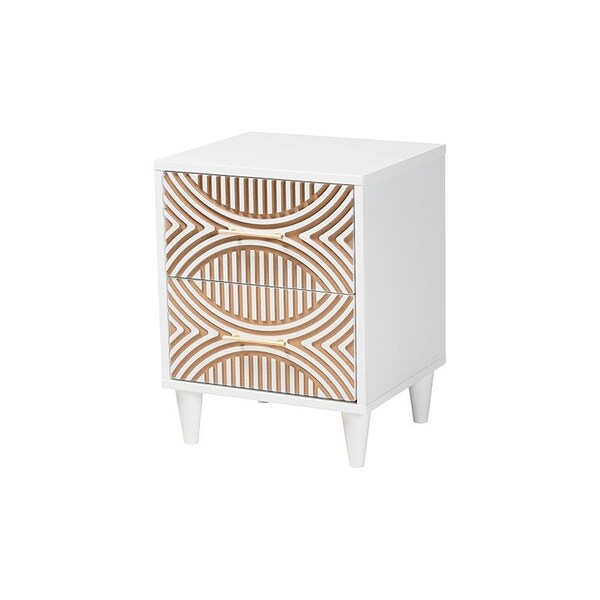 Baxton Studio Louetta Coastal White Caved Contrasting King Size 3-Piece Bedroom Set - 246-13624-13628-13625-ZORO