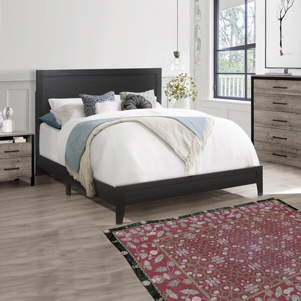 Kd Muebles De Dormitorio 48 x 62 x 82.5 in. Fox Wood Panel Queen Size Platform Bed, Black - KD2536511