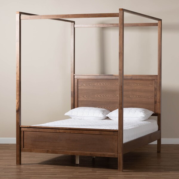 Baxton Studio Veronica Walnut Brown Finished Wood King Size Platform Canopy Bed - 165-10719