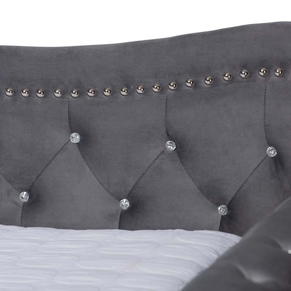 Baxton Studio Abbie Grey Velvet and Crystal Tufted Queen Size Daybed - 164-10425