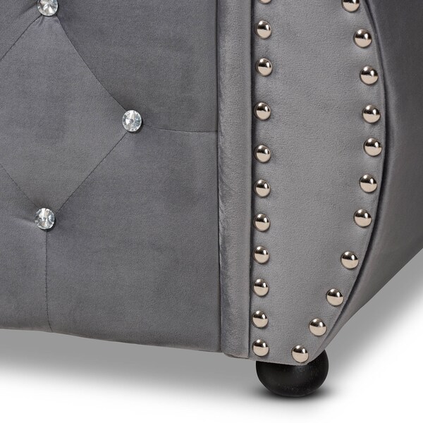 Baxton Studio Abbie Grey Velvet and Crystal Tufted Queen Size Daybed - 164-10425