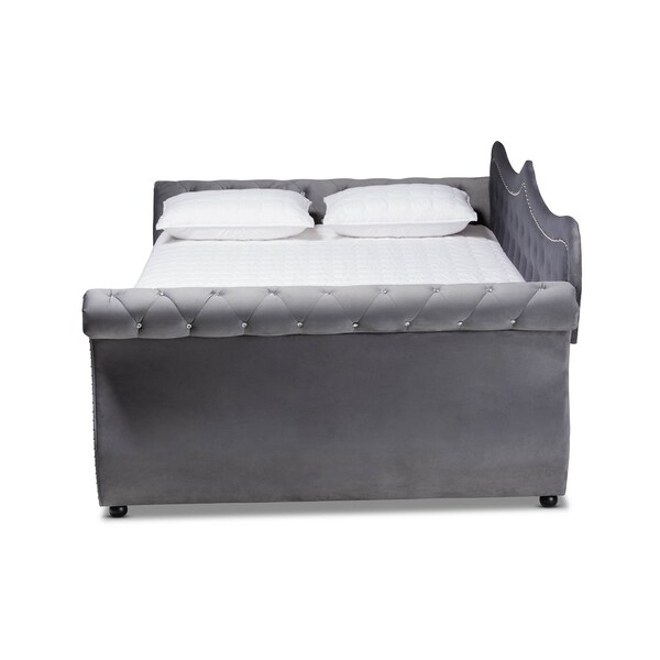Baxton Studio Abbie Grey Velvet and Crystal Tufted Queen Size Daybed - 164-10425