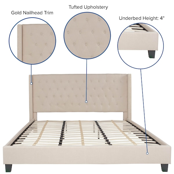 Flash Furniture Platform Bed, Riverdale, King, Beige - HG-36-GG