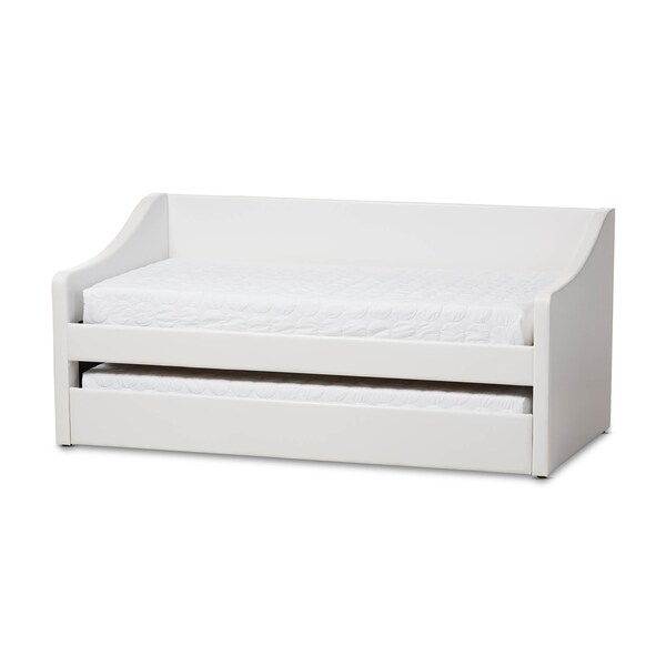 Baxton Studio Barnstorm White Faux Leather Upholstered Daybed with Trundle Bed - 131-7303