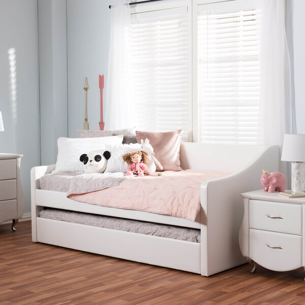 Baxton Studio Barnstorm White Faux Leather Upholstered Daybed with Trundle Bed - 131-7303