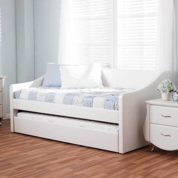 Baxton Studio Barnstorm White Faux Leather Upholstered Daybed with Trundle Bed - 131-7303