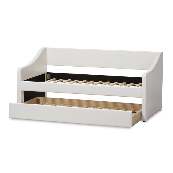 Baxton Studio Barnstorm White Faux Leather Upholstered Daybed with Trundle Bed - 131-7303