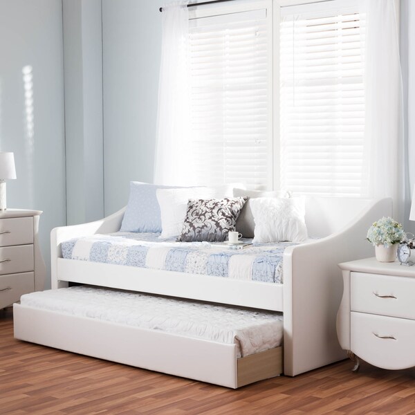 Baxton Studio Barnstorm White Faux Leather Upholstered Daybed with Trundle Bed - 131-7303