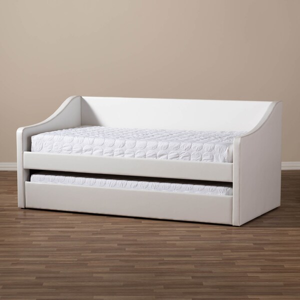 Baxton Studio Barnstorm White Faux Leather Upholstered Daybed with Trundle Bed - 131-7303