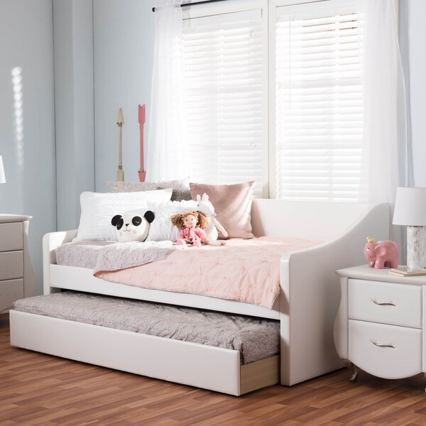 Baxton Studio Barnstorm White Faux Leather Upholstered Daybed with Trundle Bed - 131-7303