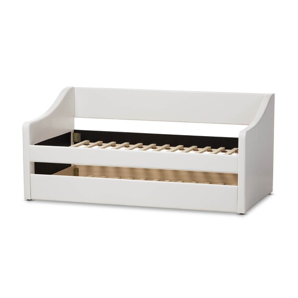 Baxton Studio Barnstorm White Faux Leather Upholstered Daybed with Trundle Bed - 131-7303