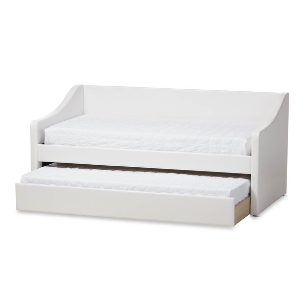 Baxton Studio Barnstorm White Faux Leather Upholstered Daybed with Trundle Bed - 131-7303