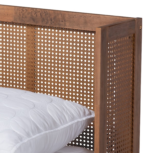 Baxton Studio Rina MidCentury Ash Walnut Finished Wood 4Piece Queen Size Bedroom Set with Synthetic Rattan - 223-9814-9815-11298-11300-ZORO