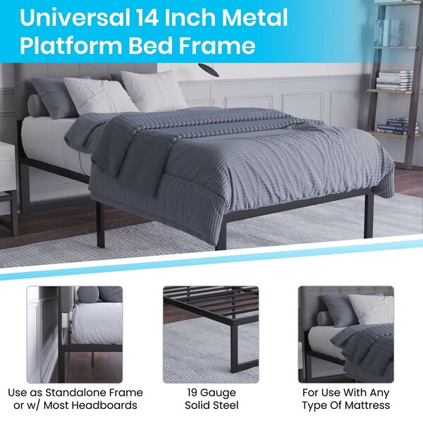 Flash Furniture 14 Inch Twin Metal Platform Bed Frame/Steel Slats - MP-XU-BD10001-T-BK-GG