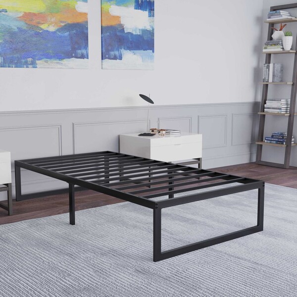 Flash Furniture 14 Inch Twin Metal Platform Bed Frame/Steel Slats - MP-XU-BD10001-T-BK-GG