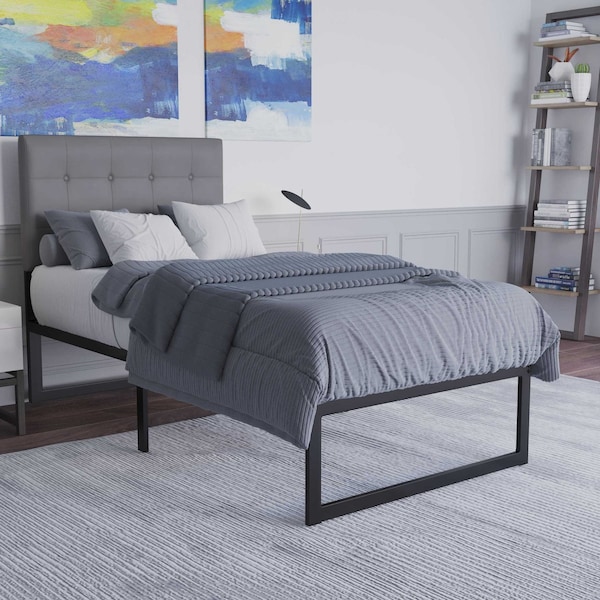 Flash Furniture 14 Inch Twin Metal Platform Bed Frame/Steel Slats - MP-XU-BD10001-T-BK-GG