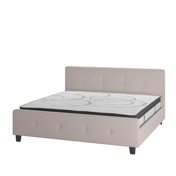 Flash Furniture King Size Beige Fabric Platform Bed & Mattress - HG-BM10-20-GG