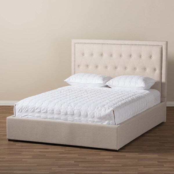 Baxton Studio Taylor Modern Light Beige Queen Size Gas-Lift Platform Bed - 137-7512