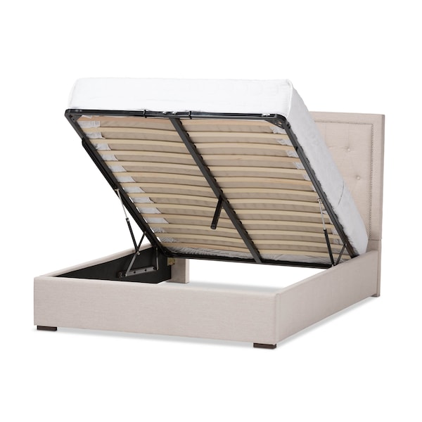 Baxton Studio Taylor Modern Light Beige Queen Size Gas-Lift Platform Bed - 137-7512
