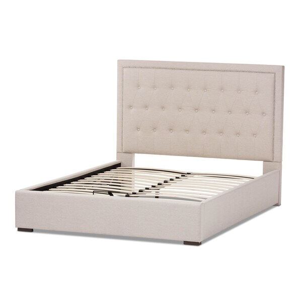Baxton Studio Taylor Modern Light Beige Queen Size Gas-Lift Platform Bed - 137-7512