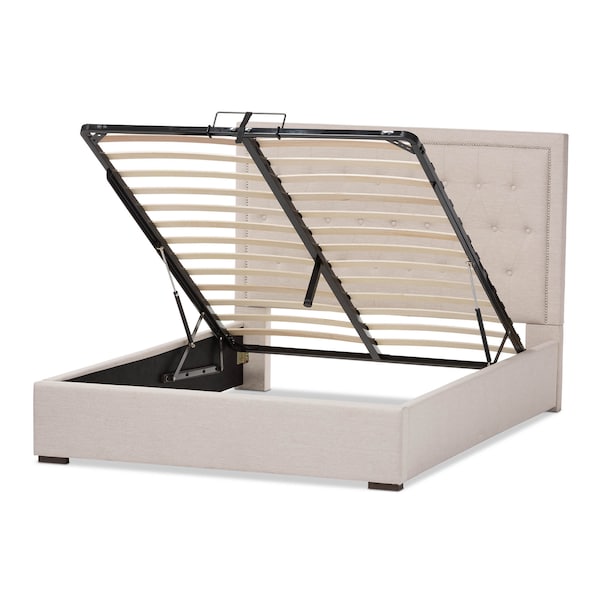 Baxton Studio Taylor Modern Light Beige Queen Size Gas-Lift Platform Bed - 137-7512