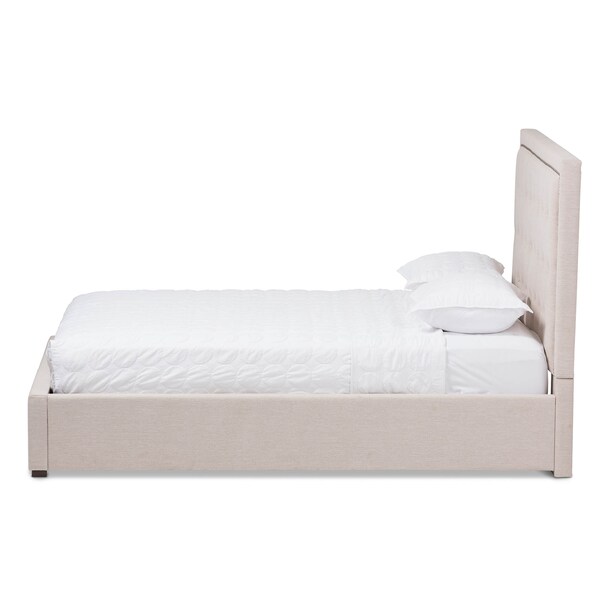 Baxton Studio Taylor Modern Light Beige Queen Size Gas-Lift Platform Bed - 137-7512
