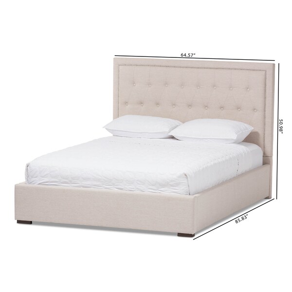 Baxton Studio Taylor Modern Light Beige Queen Size Gas-Lift Platform Bed - 137-7512