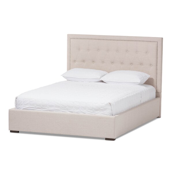 Baxton Studio Taylor Modern Light Beige Queen Size Gas-Lift Platform Bed - 137-7512