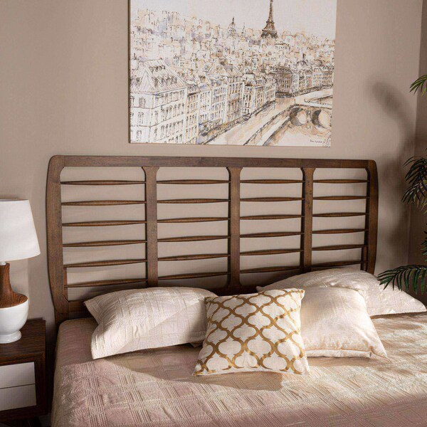 Baxton Studio Carolyn Mid-Century Modern Ash Walnut Finished Wood King Size Headboard - 181-11149-ZORO
