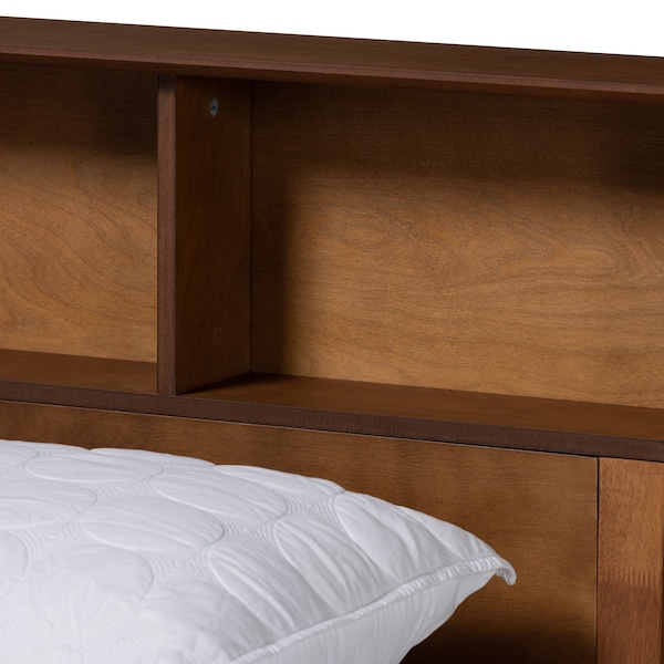 Baxton Studio Lochlan MidCentury Walnut Brown Finished Wood Queen Size Platform Bed with Charging Station - 220-11884-ZORO