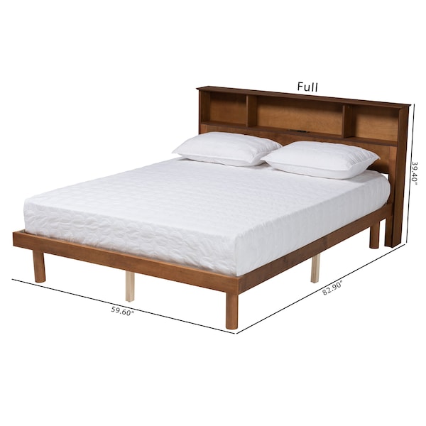 Baxton Studio Lochlan MidCentury Walnut Brown Finished Wood Queen Size Platform Bed with Charging Station - 220-11884-ZORO