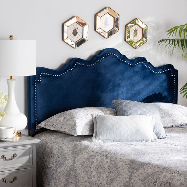 Baxton Studio Nadeen Royal Blue Velvet Upholstered Queen Size Headboard - 156-9345