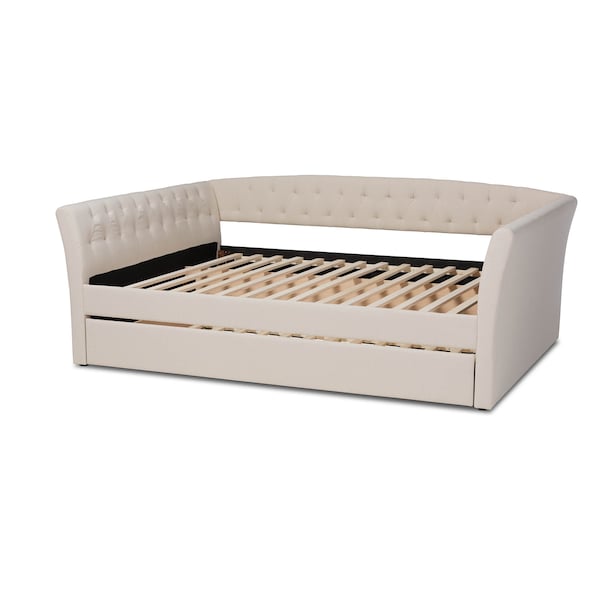 Baxton Studio Delora Beige Upholstered Full Size Daybed with Roll-Out Trundle Bed - 158-9664