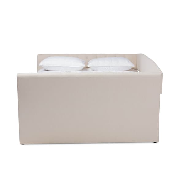 Baxton Studio Delora Beige Upholstered Full Size Daybed with Roll-Out Trundle Bed - 158-9664