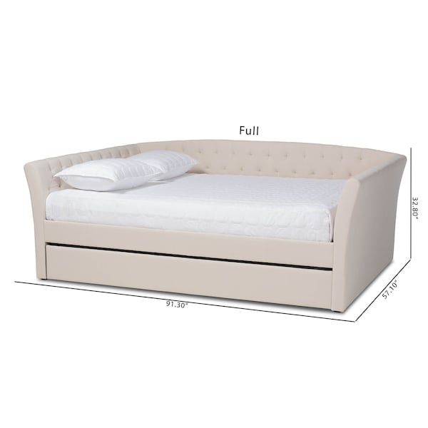 Baxton Studio Delora Beige Upholstered Full Size Daybed with Roll-Out Trundle Bed - 158-9664