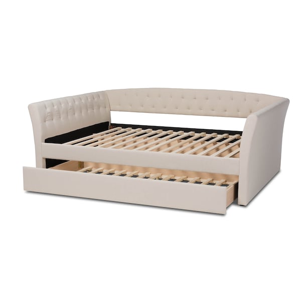 Baxton Studio Delora Beige Upholstered Full Size Daybed with Roll-Out Trundle Bed - 158-9664
