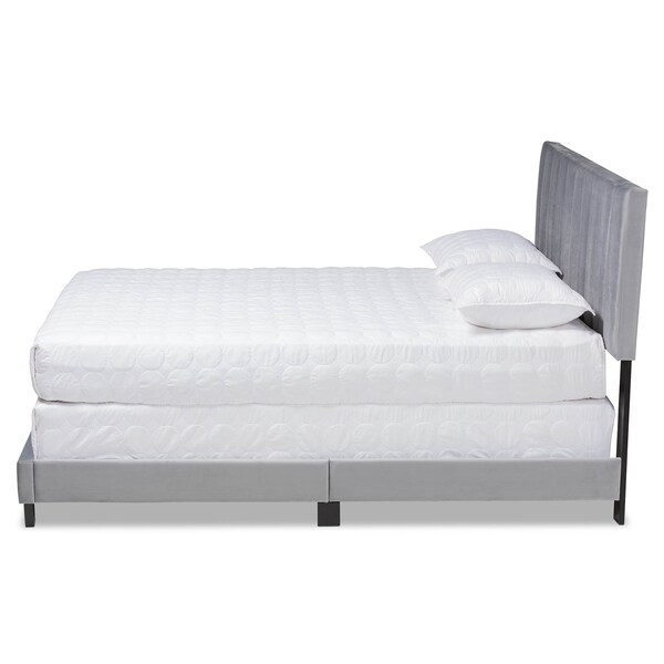 Baxton Studio Clare Grey Velvet Queen Size Panel Bed with Channel Tufted Headboard - 163-10502