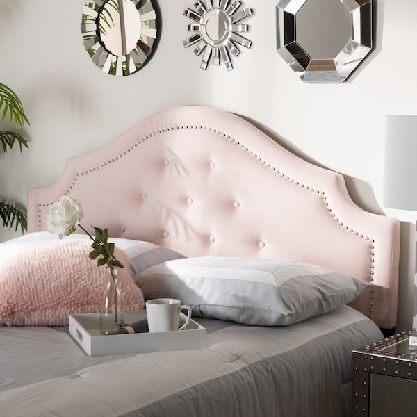 Baxton Studio Cora Light Pink Velvet Upholstered Queen Size Headboard - 154-9319