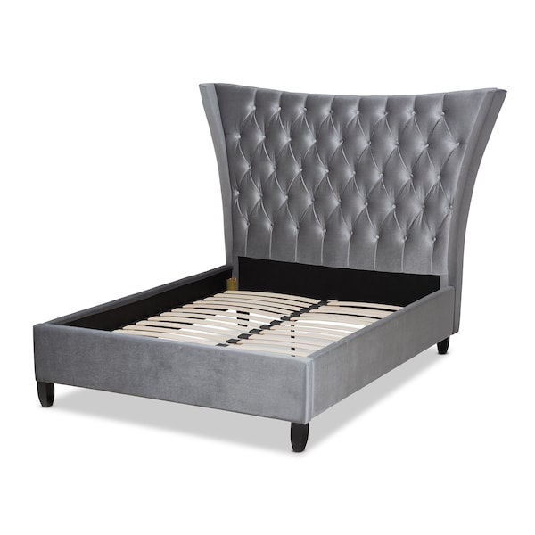Baxton Studio Viola Velvet and Tufted King Size Platform Bed with Headboard - 156-9498