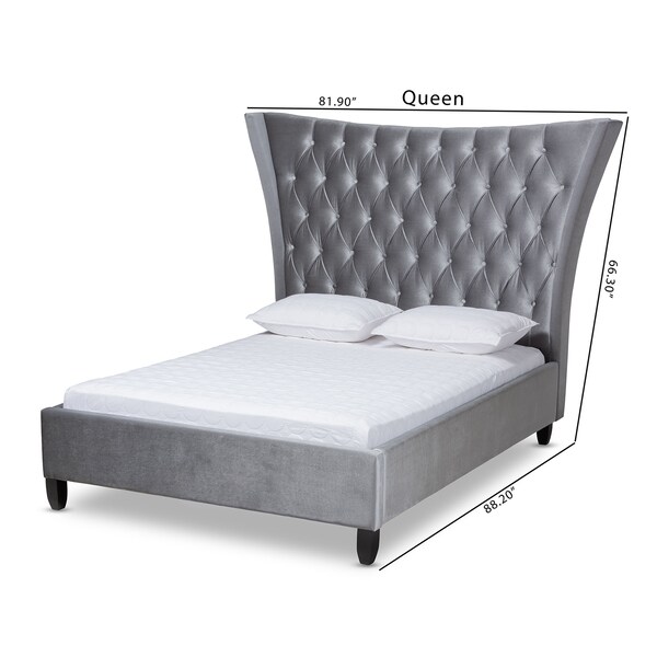 Baxton Studio Viola Velvet and Tufted King Size Platform Bed with Headboard - 156-9498