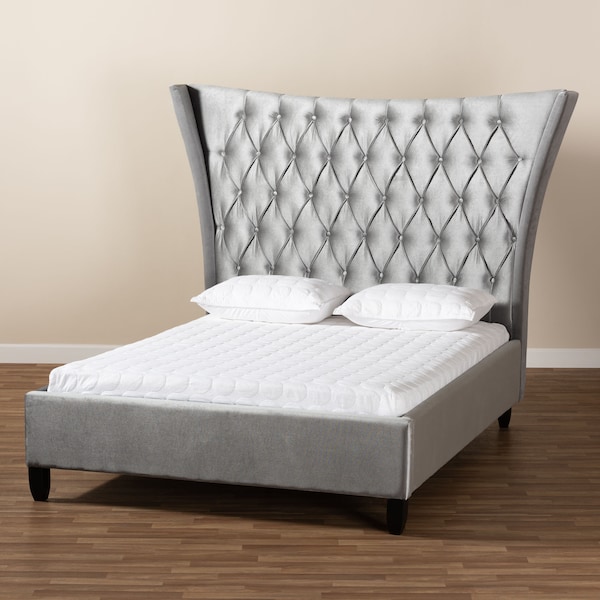 Baxton Studio Viola Velvet and Tufted King Size Platform Bed with Headboard - 156-9498