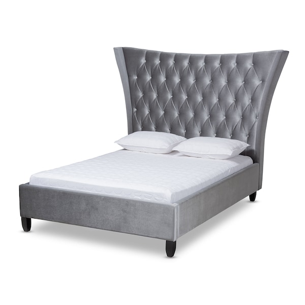 Baxton Studio Viola Velvet and Tufted King Size Platform Bed with Headboard - 156-9498