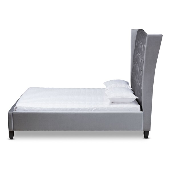 Baxton Studio Viola Velvet and Tufted King Size Platform Bed with Headboard - 156-9498