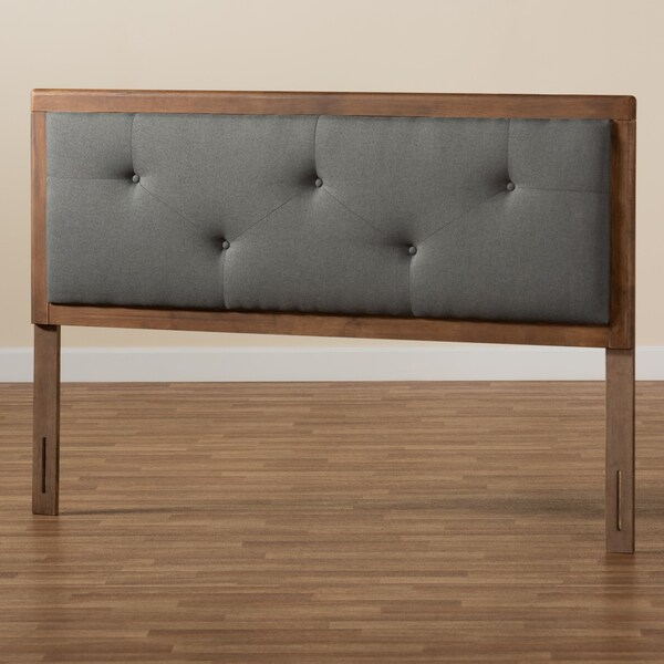 Baxton Studio Abner Transitional Dark Grey Fabric Upholstered and Walnut Brown Finished Wood Headboard-Full - 191-11527-ZORO