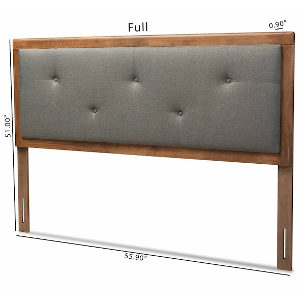 Baxton Studio Abner Transitional Dark Grey Fabric Upholstered and Walnut Brown Finished Wood Headboard-Full - 191-11527-ZORO