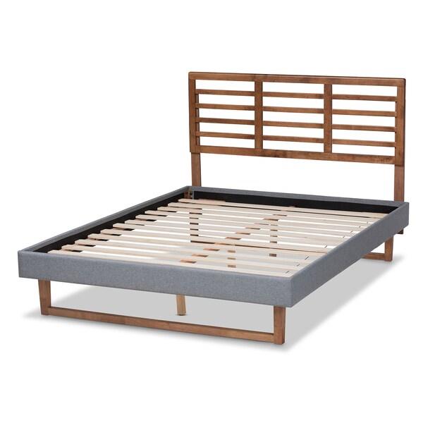 Baxton Studio Rina Dark Grey Upholstered and Ash Walnut Wood King Size Platform Bed - 164-9415-9424