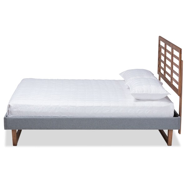 Baxton Studio Rina Dark Grey Upholstered and Ash Walnut Wood King Size Platform Bed - 164-9415-9424
