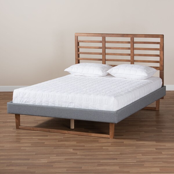 Baxton Studio Rina Dark Grey Upholstered and Ash Walnut Wood King Size Platform Bed - 164-9415-9424
