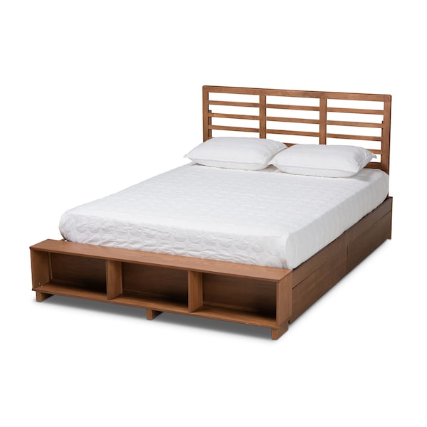 Baxton Studio Milana Ash Walnut Wood 4-Drawer Queen Size Platform Storage Bed - 173-9423-10669